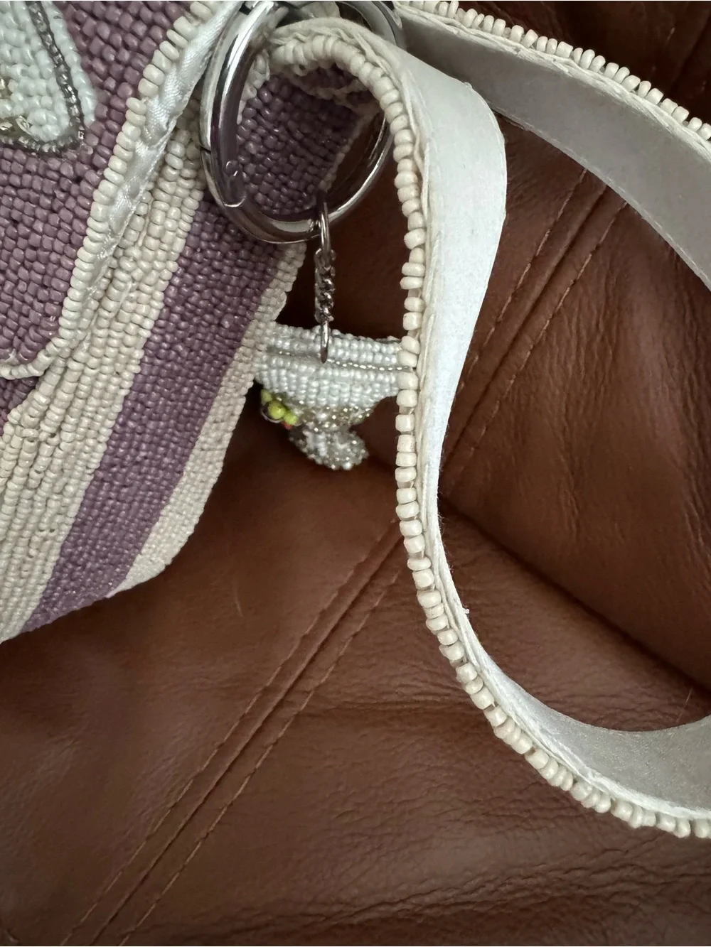 Beaded Martini Stripe Crossbody Bag in Lavender and Cream